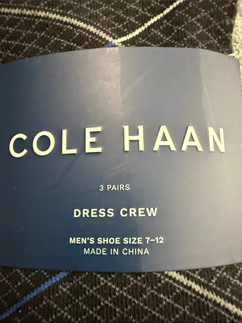 Cole Haan Black Dress Crew Socks with Gray and Blue Argyle